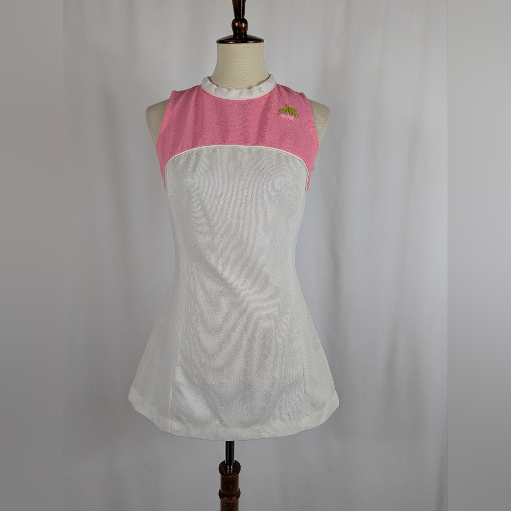 Edythe Sullivan Vintage 70s Tennis Dress White Pink Mini Pickleball Sz 11/12